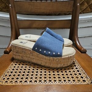 Denim Studded Platform Wedge Sandals 6/6.5 Boho Trendy Comfort